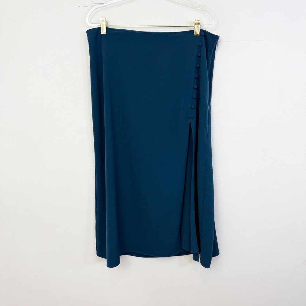 Abercrombie & Fitch Teal Button Front Slit Midi Skirt Size Large